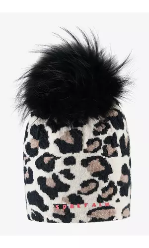 Sportalm Вязаная шапка с лео жаккардом и меховым помпоном