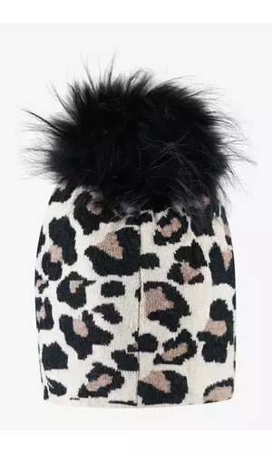 Sportalm Вязаная шапка с лео жаккардом и меховым помпоном