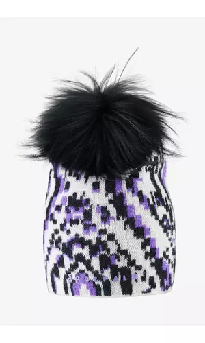 Sportalm Вязаная шапка с узором икат и меховым помпоном